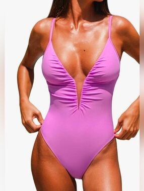 CUPSHE Women's One Piece Swimsuit Deep V Wire Push Up Bathing Suit NEW XL Pink